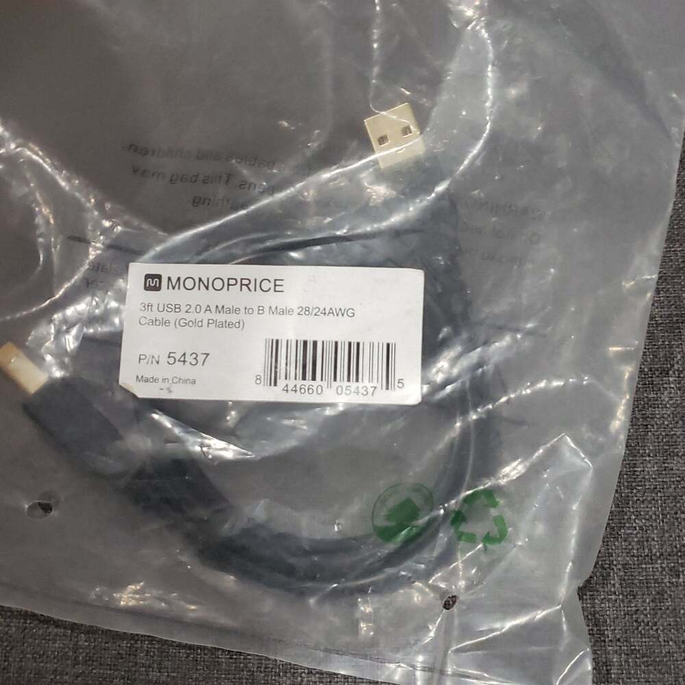 Monoprice 3ft‎ USB 2.0 A Male to B Male Gold Plated Cable P/N 5437
